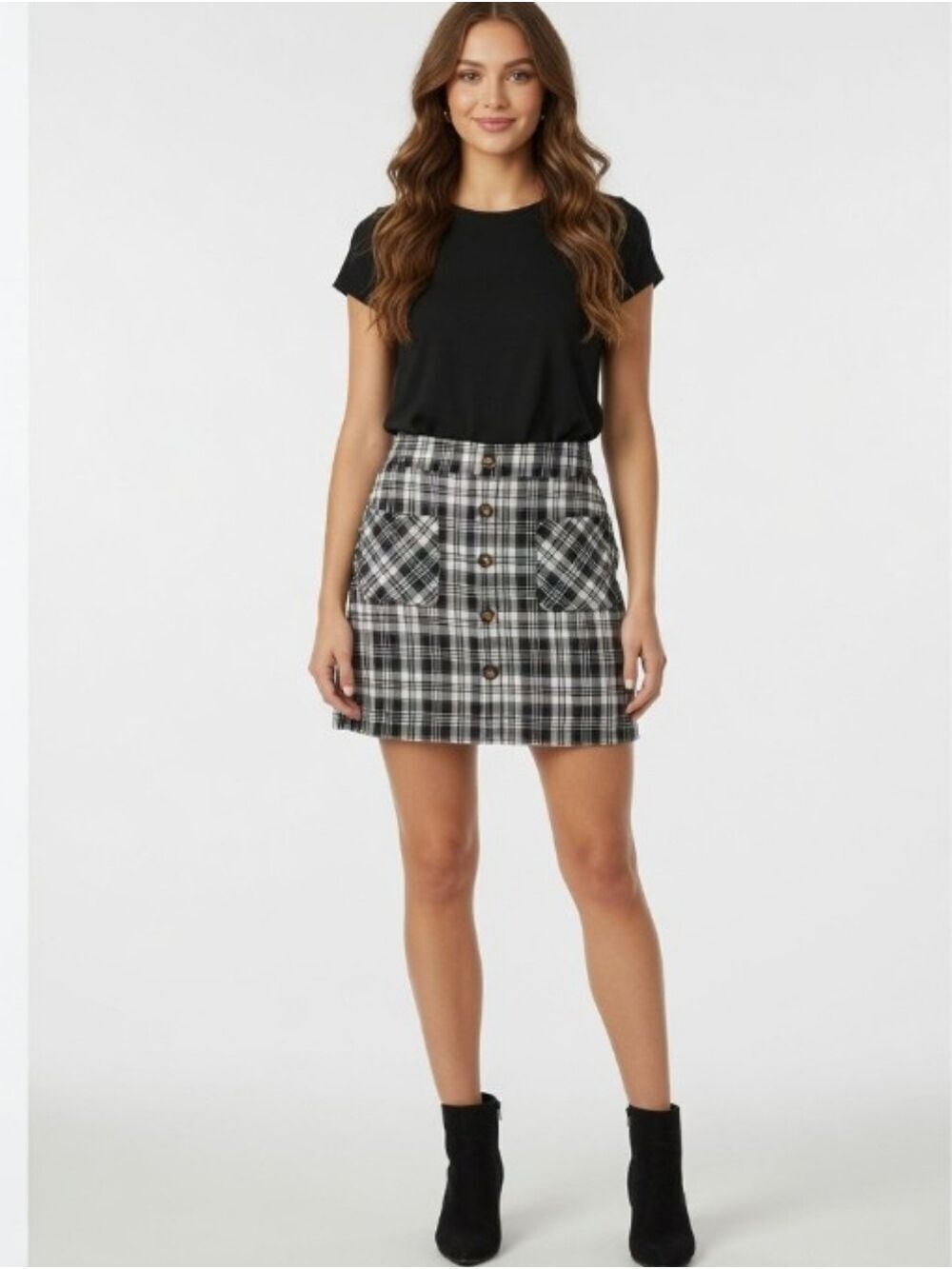 Halara 2 In 1 Button Detail Plaid Mini Skirt  With Built In Shorts Size Small